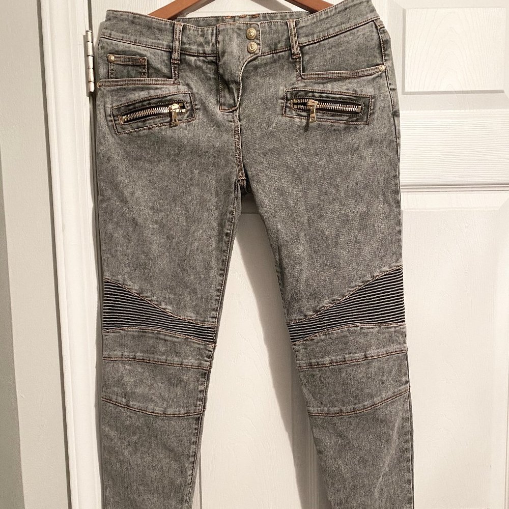 Balmain Medium Wash Ribbed Skinny Jeans